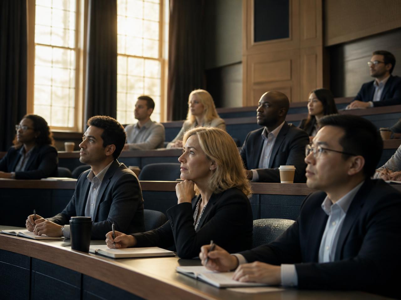 Professional learners attending a university lecture